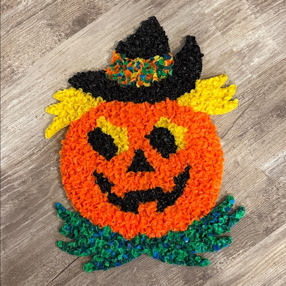 Vintage Melted Plastic Popcorn Jack O' Lantern Halloween Decor